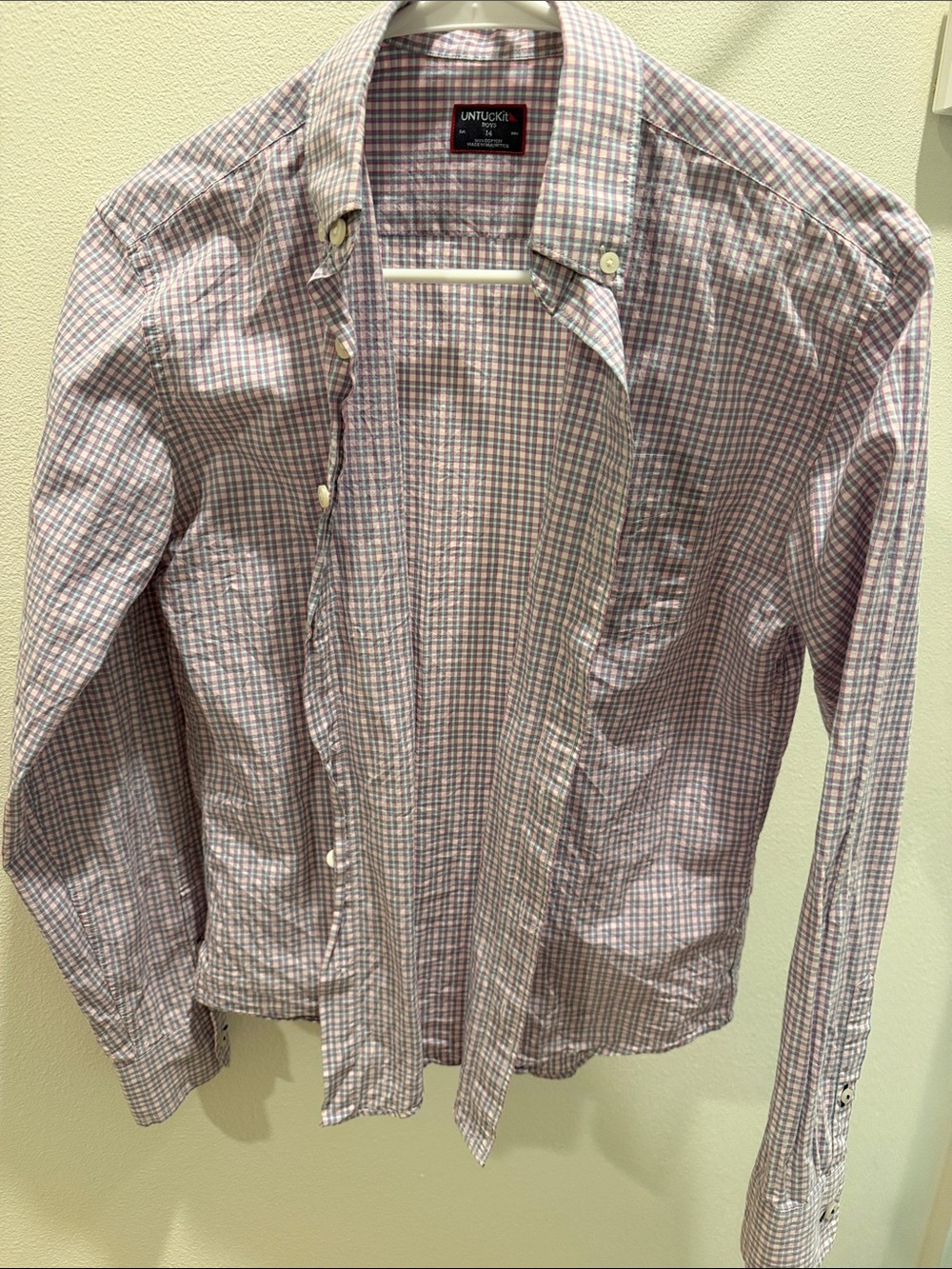 UNTUCKit Boys Pink and Blue Check Button-Down Shirt